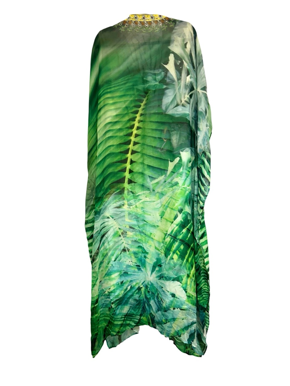 CAMILLA Pure Silk Palm Tropical Print Beaded Short Sleeve Maxi Kaftan Dress - Picture 3 of 6